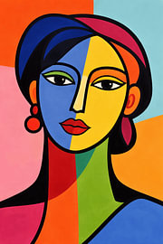 Portrait abstrait d'une femme aux couleurs vives sur DesignDoodle