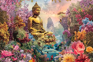 Boeddha Meditatie in Eclectische Bloementuin van Art & Soul Creations