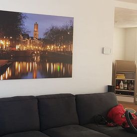 Customer photo: View of Zandbrug and Oudegracht in Utrecht from the Bemuurde Weerd by Donker Utrecht, on canvas