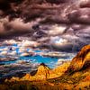 Formation rocheuse panoramique avec nuages d'orage au parc national de Zion, Utah, USA sur Dieter Walther