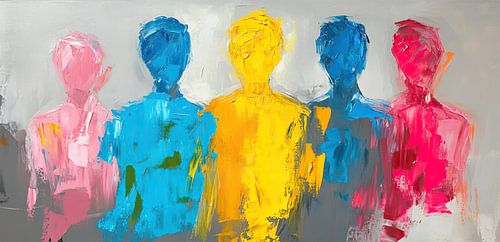 Personnes aux couleurs vives contre Gris