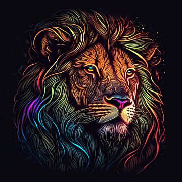 La beauté d'une tête de lion fluorescente sur Edsard Keuning