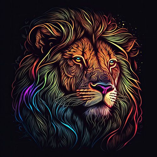 La beauté d'une tête de lion fluorescente