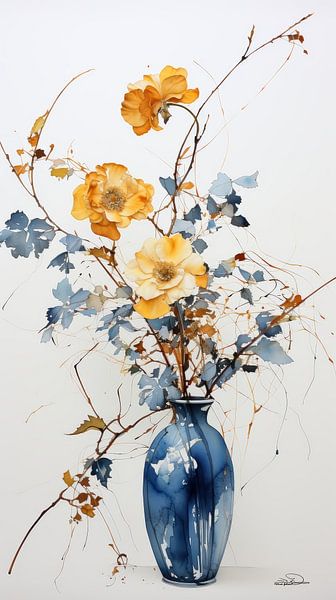 Trockenblumen in einer Kintsugi-Vase von Gelissen Artworks