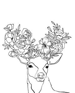 Cerf avec ramures florales