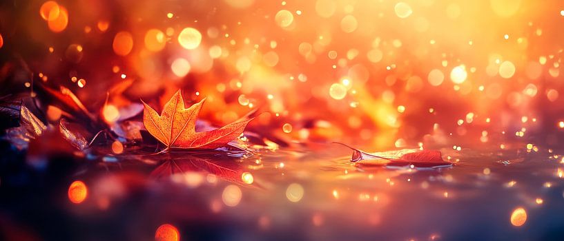 Herbstliche Blätter im Wasser – Zauberhaft von Poster Art Shop