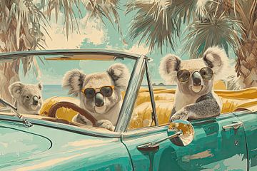 Koala Roadtrip – Humoristische Retro Poster van BowiScapes abstract en digitale kunst