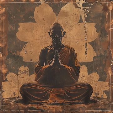 Bouddhiste en tailleur avec fleur de lotus sur Lauri Creates