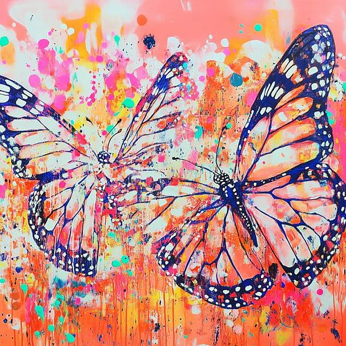 Zwei Schmetterlinge in einer bunten Explosion von Energie