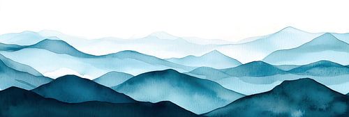 Aquarell-Berglandschaft in Blau