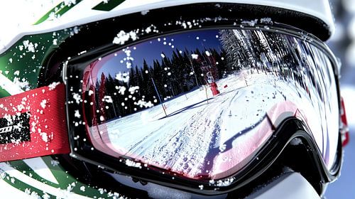 Ski goggles with snowflakes and winter reflection