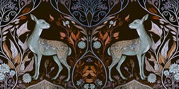 Two deer in the forest night by Vlindertuin Art