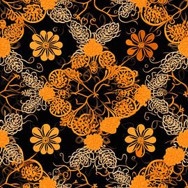Spitze schwarz orange Blüten Ornament filigran elegant