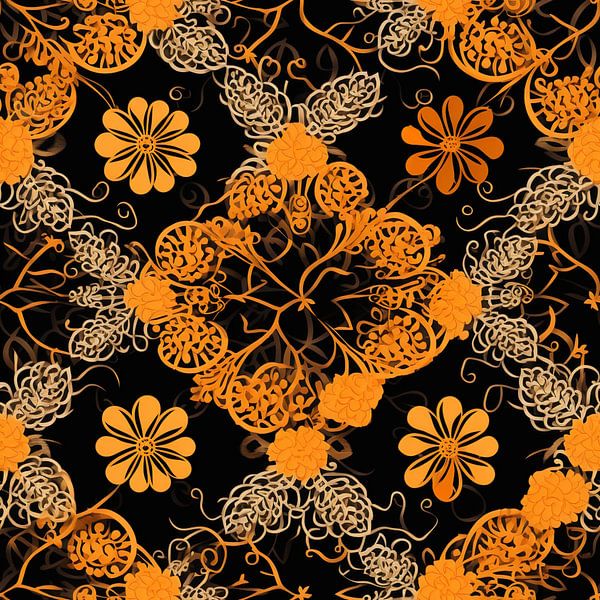 Spitze schwarz orange Blüten Ornament filigran elegant von gm_designs