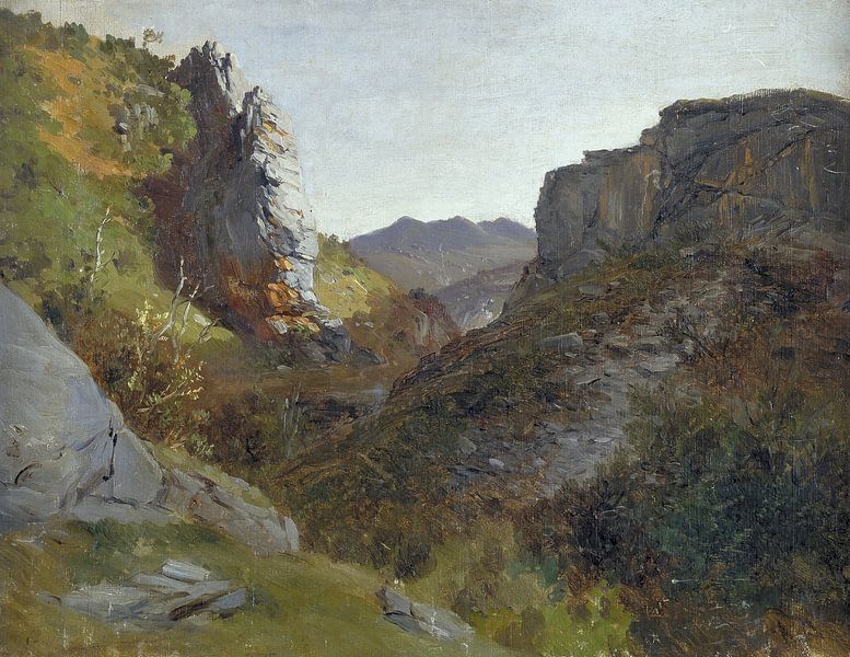 Carlos de Haes-Hillside Landscape, Canyon, Antique Landscape by finemasterpiece
