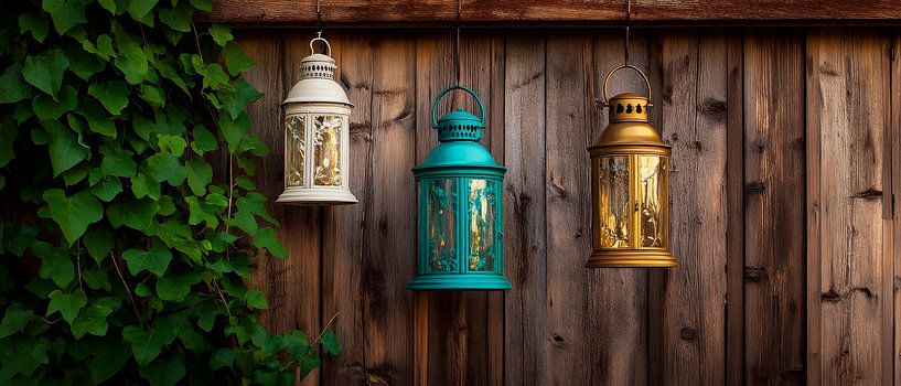 Colourful lanterns in the garden by Poster Art Shop