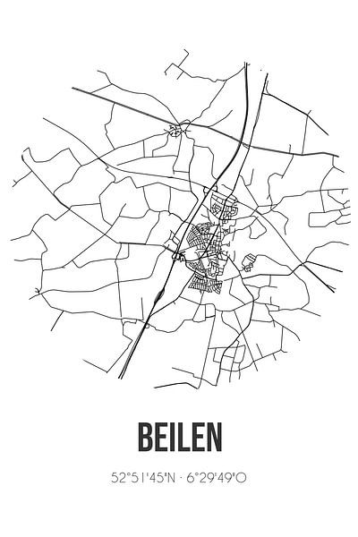 Beilen (Drenthe) | Map | Black and white by Prints of Place