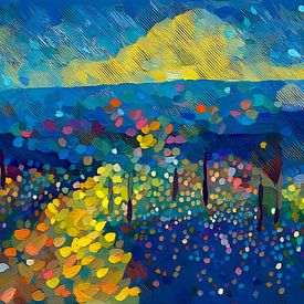 Moderne Abstraktion: Farbenfrohe südfranzösische Hügel von Studio Pieternel