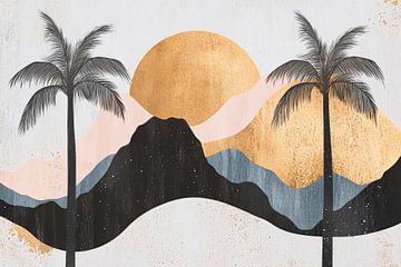 Paysage tropical aux accents dorés sur Poster Art Shop