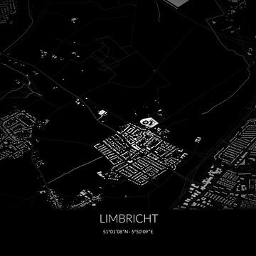 Zwart-witte landkaart van Limbricht, Limburg. van Rezona