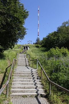 The Kreuzberg with transmission mast and 3 crosses in the Rhön Mountains