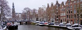 Amsterdam, Prinsengracht with Westertoren in snow in colour