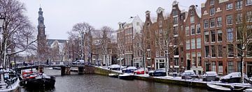 Amsterdam, Prinsengracht with Westertoren in snow in colour
