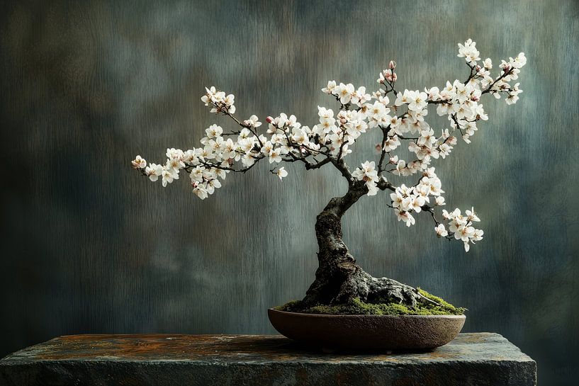 Almond blossom bonsai tree by Digitale Schilderijen