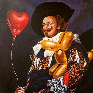 De lachende Cavalier met een Balloondog van KleurrijkeKunst van Lianne Schotman