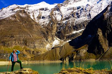 Hikers on a glacier in the mountains by Matthias Stolt