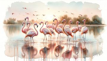 Gelassener Flamingo-Sonnenaufgang