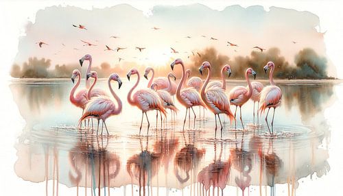 Gelassener Flamingo-Sonnenaufgang von Chromatic Fusion Studio
