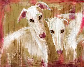 The Shared Light of Rescued Hearts - Portrait of two Galgo's/Greyhounds von Tanja Kooymans