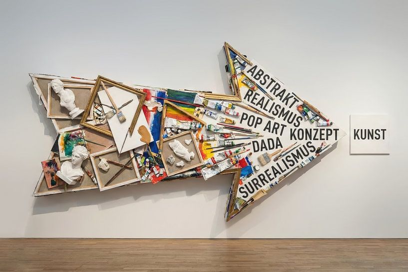 Arrow Sculpture Made of Art Supplies and Art Movement Terminology by Markus Gann