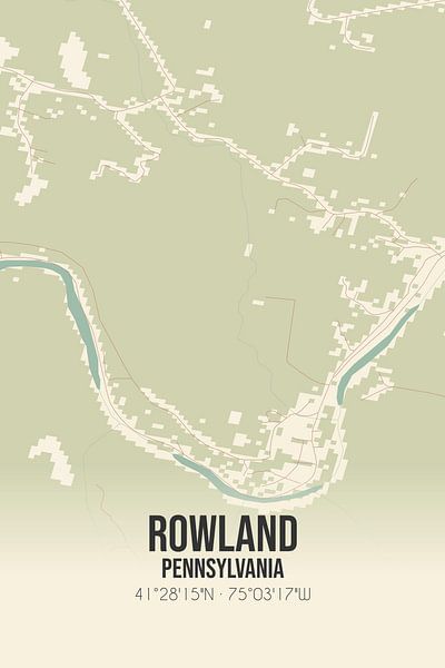 Carte ancienne de Rowland (Pennsylvanie), USA. par Affiches de lieux