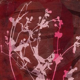 Modern abstract botanical. Flowers in pink and brown. by Dina Dankers
