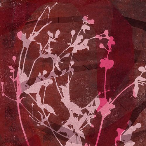 Modern abstract botanisch. Bloemen in roze en bruin.