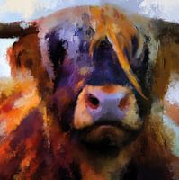 Expressionistisch schilderij van een Schotse Hooglander