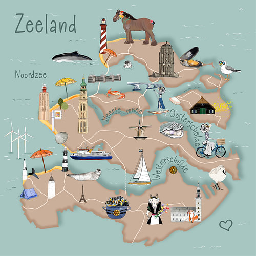 Zeeland – handgezeichnete Illustration mit den Highlights der Provinz