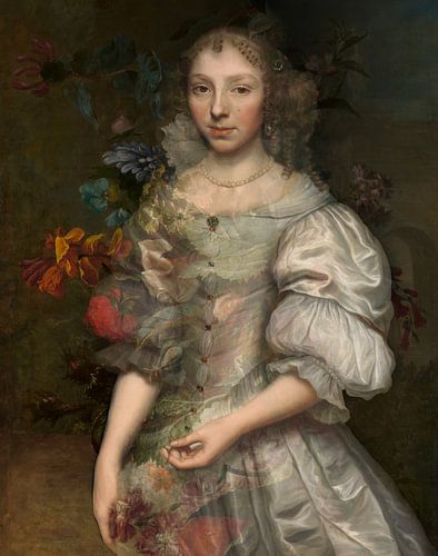 Young woman in flower still life