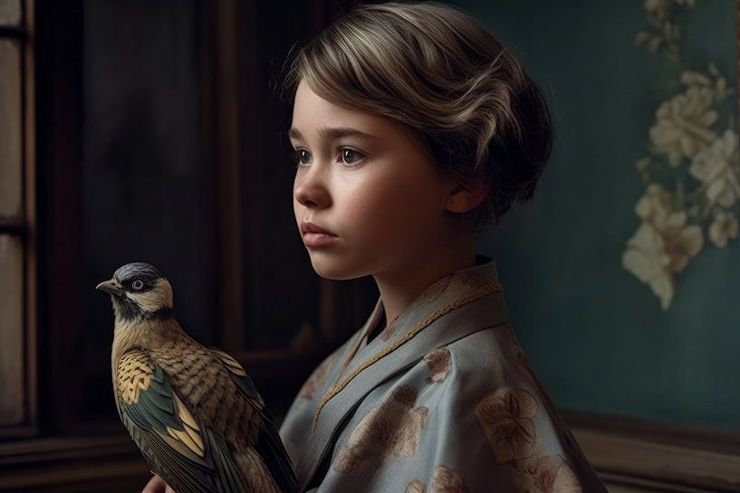Fine art portrait &quot;Me and my bird&quot; by Carla Van Iersel