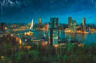Skyline von Rotterdam bei Nacht gemalt von Arjen Roos Miniaturansicht