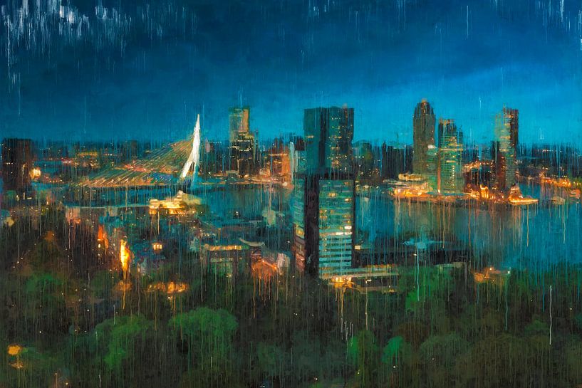 Skyline de Rotterdam peinte de nuit par Arjen Roos