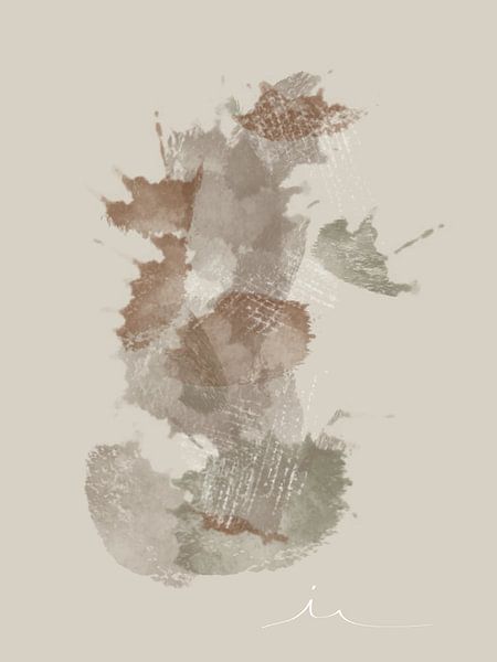 Minimalistisch kunstwerk met waterverf in zachte aardkleuren bruin, groen en beige van Imaginative