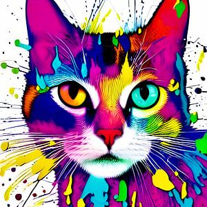 Portrait d'un chat IX - graffiti pop art coloré sur Lily van Riemsdijk - Art Prints with Color