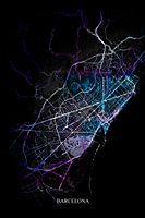 Barcelona - Abstrakte Karte in Schwarz-Violett-Blau