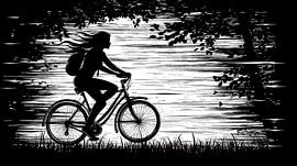 Radfahrerin in der Abendsonne von Frank Heinz