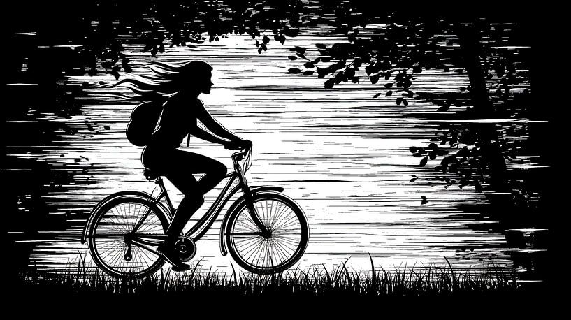 Fietser in de avondzon van Frank Heinz