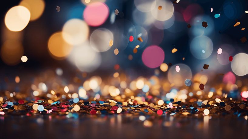 Confettis colorés sur fond coloré avec bokeh pour fond d'écran de carnaval par Animaflora PicsStock