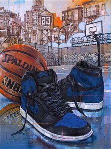 Nike air jordan 1 retro high Royal blue schilderij. van Jos Hoppenbrouwers